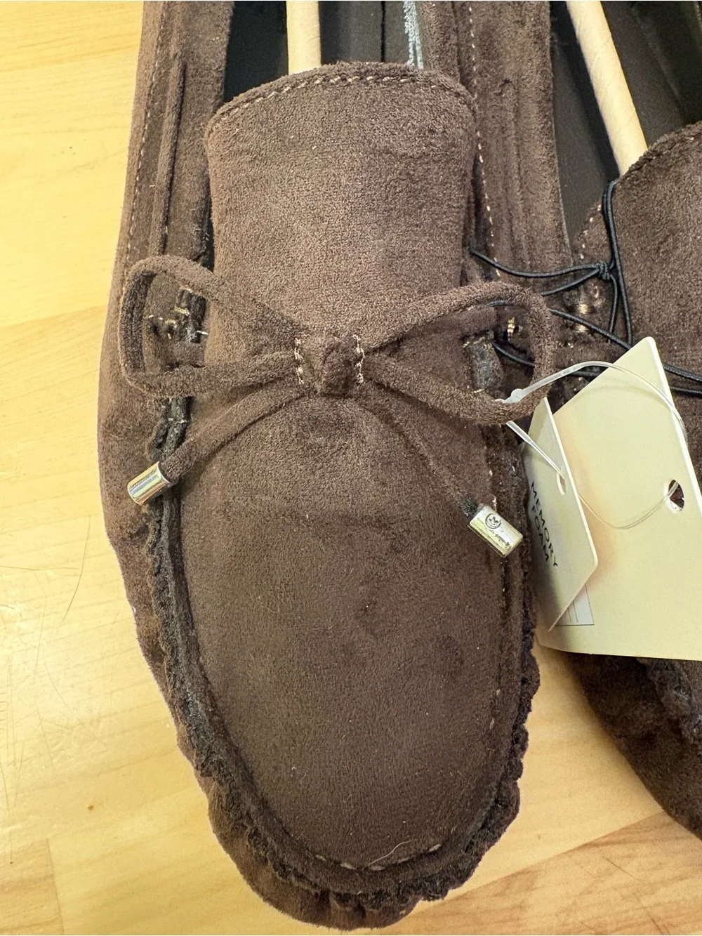 Universal Thread Dark Brown Suede Moccasin Loafers with Tie Detail